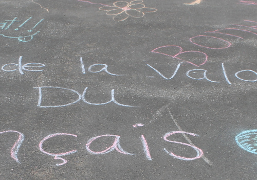 Année de la valorisation du français écrit à la craie sur l'asphalte