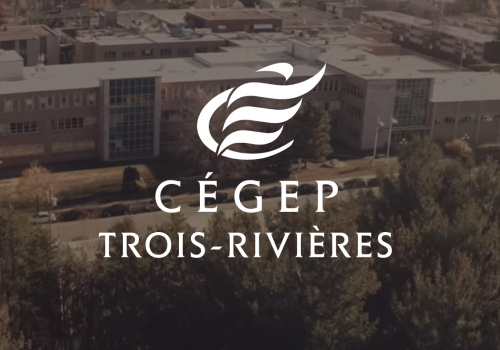 Photo aérienne du cégep de Trois-Rivières et son logo