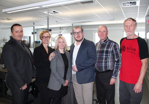 Louis Gendron, directeur général du cégep, Manon Duchesne, coordonnatrice à la Direction de la formation continue et des services aux entreprises, Marilyne Marchand, directrice d’Alinov, Joël Galland, d’Ordivert, Claude Grenier, conférencier et Gilles Villeneuve, de Maikan Aventure.