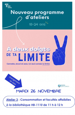 Affiche de l'atelier À deux doigts de ta limite - 26 novembre